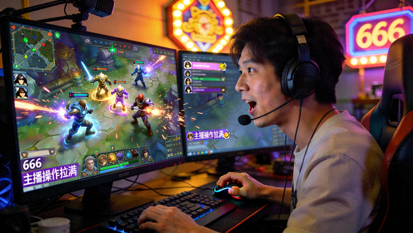 热门英雄联盟主播正在直播高端局排位，画面中正在激烈团战